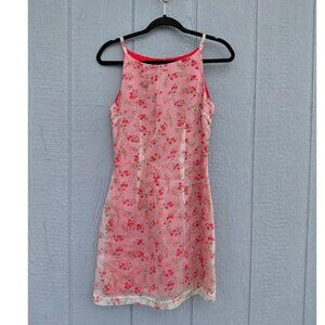 Vtg Y2K XOXO Ditzy Floral Mini Dress Sz 5 Sheer Layer Lined Coquette Red Fitted